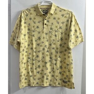 Vintage Tommy Bahama Mens M Yellow Palm Tree Print Polo Shirt Short Sleeve Golf